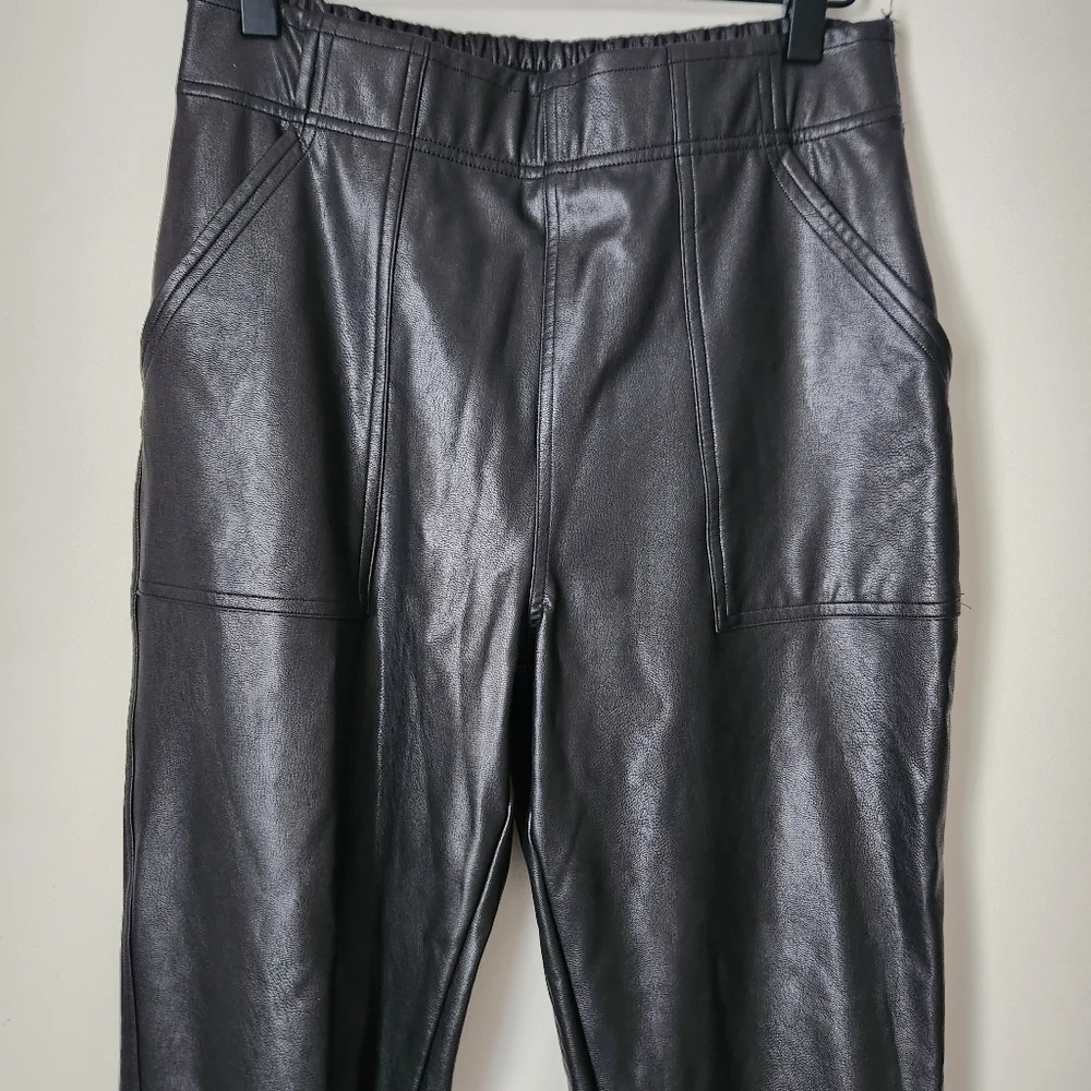 SPANX | Leather Like Pull On Black Joggers - Size S